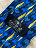 Rael Brook Abstract Swirl - Blue Yellow Wave Pattern Made in Britain Tie