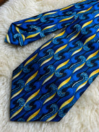 Rael Brook Abstract Swirl - Blue Yellow Wave Pattern Made in Britain Tie