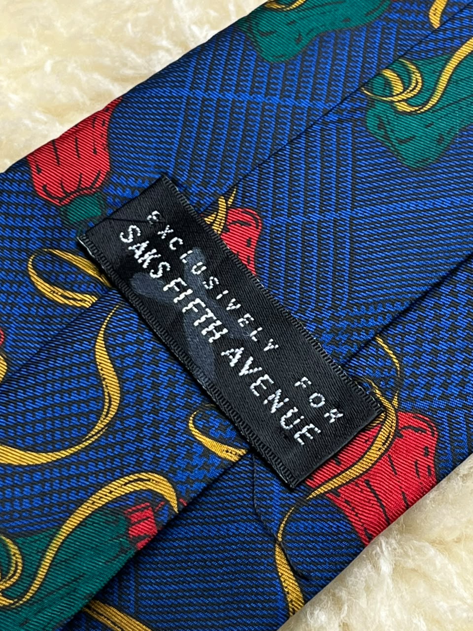 Saks Fifth Avenue Silk - Royal Blue Red Green Tassel Ribbon Tie