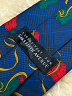 Saks Fifth Avenue Silk - Royal Blue Red Green Tassel Ribbon Tie