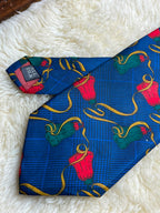 Saks Fifth Avenue Silk - Royal Blue Red Green Tassel Ribbon Tie