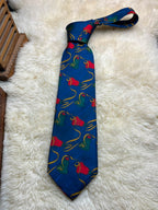 Saks Fifth Avenue Silk - Royal Blue Red Green Tassel Ribbon Tie