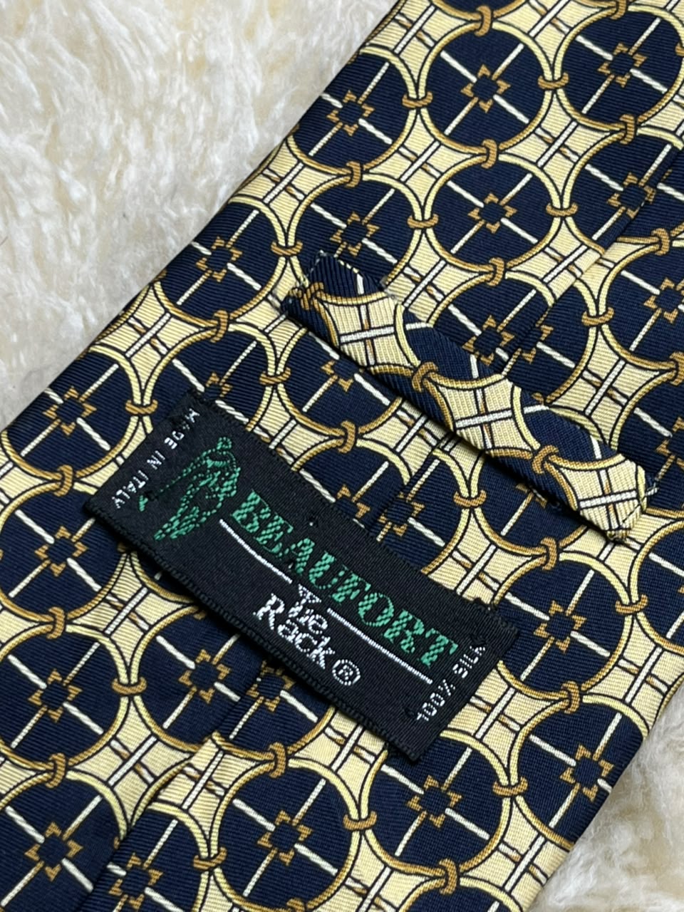 Beaufort Tie Rack Pure Silk  Made in Italy - Navy Gold Chain Tie