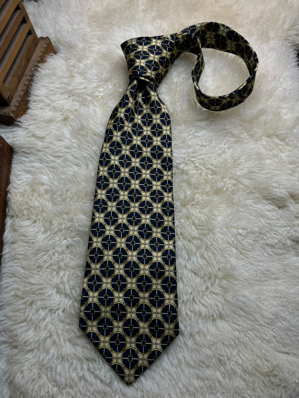 Beaufort Tie Rack Pure Silk  Made in Italy - Navy Gold Chain Tie