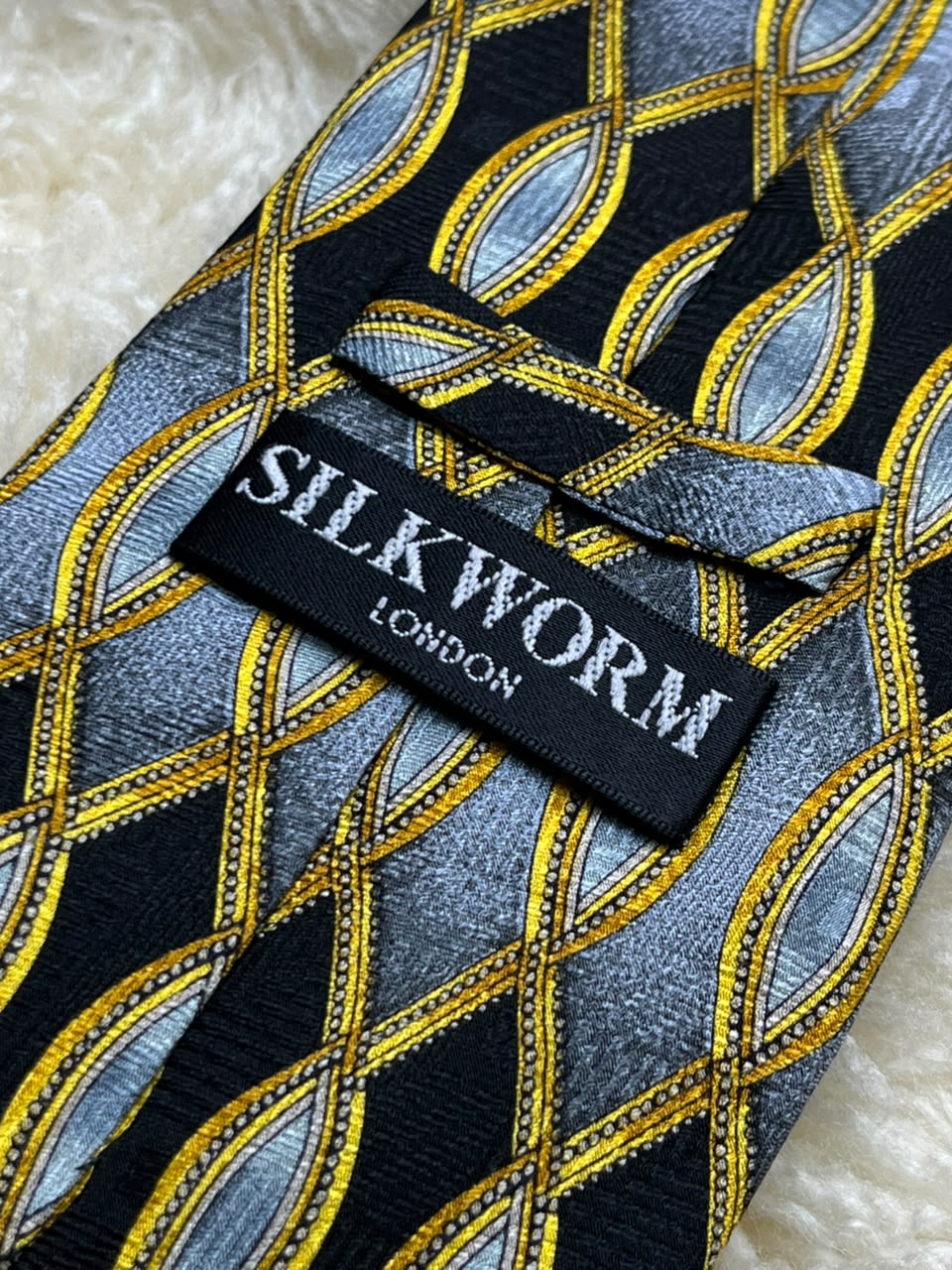Silkworm London Hand Made Silk - Black Yellow Grey Oval Geometric Tie