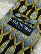 Silkworm London Hand Made Silk - Black Yellow Grey Oval Geometric Tie