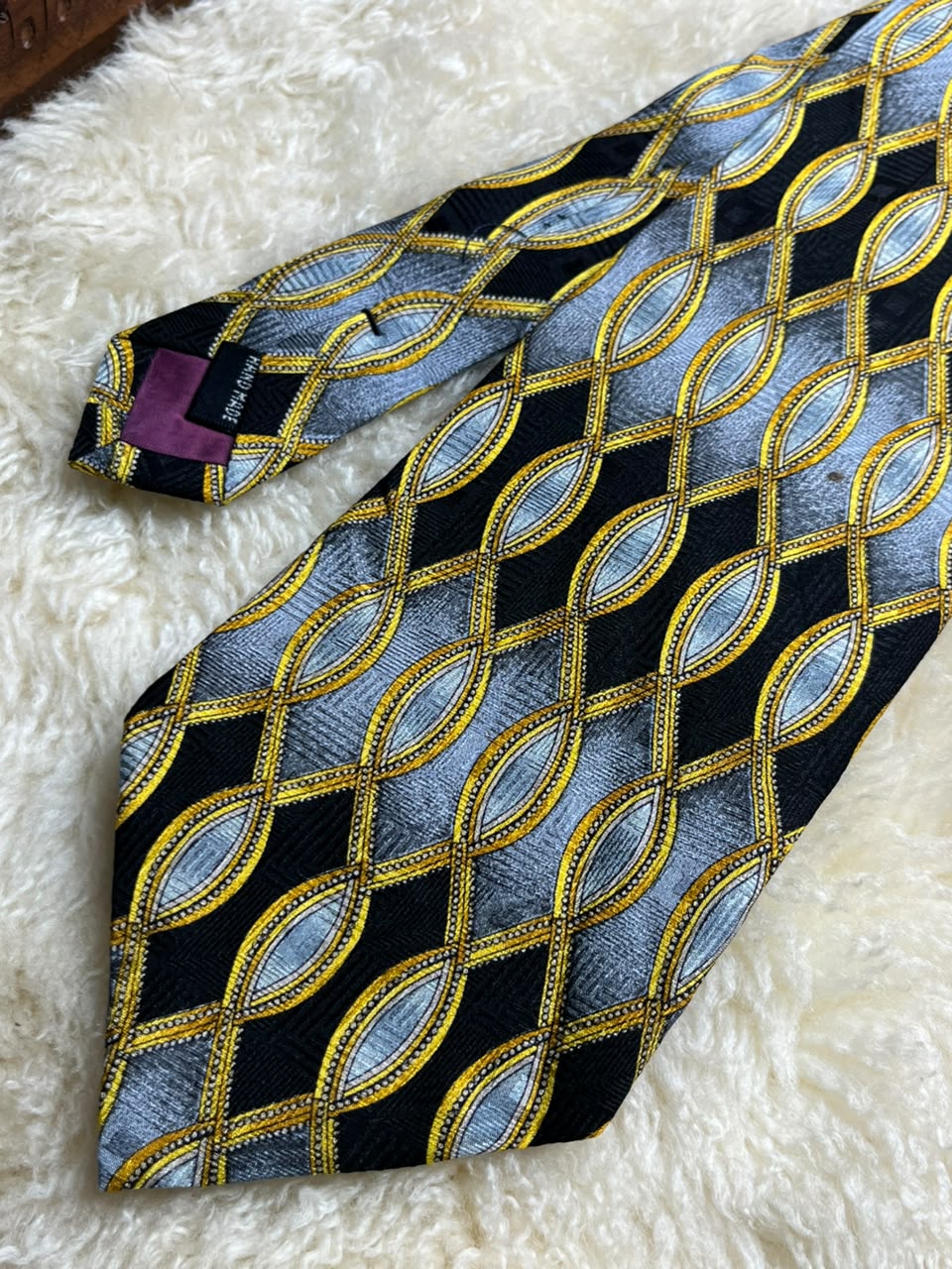 Silkworm London Hand Made Silk - Black Yellow Grey Oval Geometric Tie