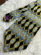Silkworm London Hand Made Silk - Black Yellow Grey Oval Geometric Tie