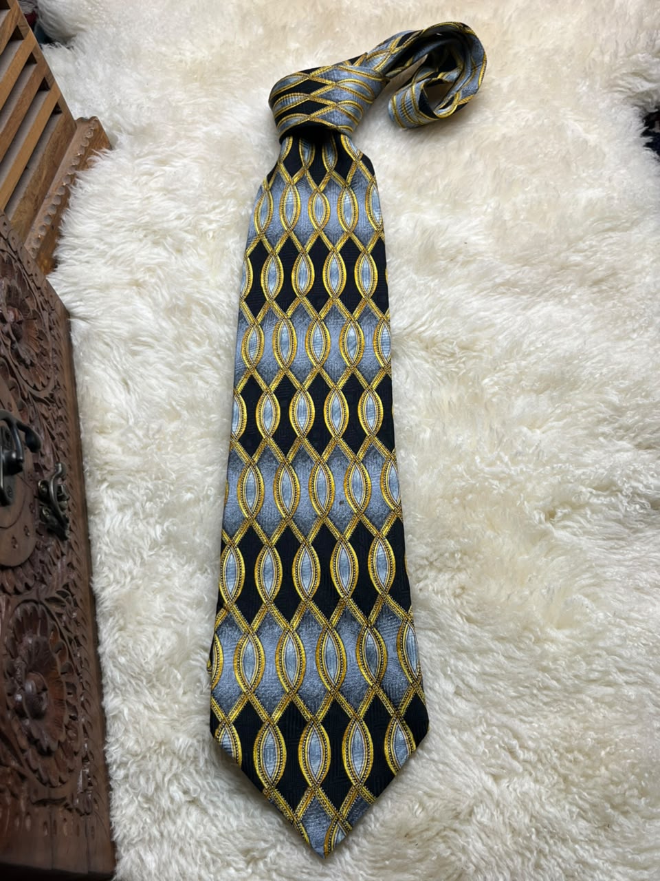 Silkworm London Hand Made Silk - Black Yellow Grey Oval Geometric Tie