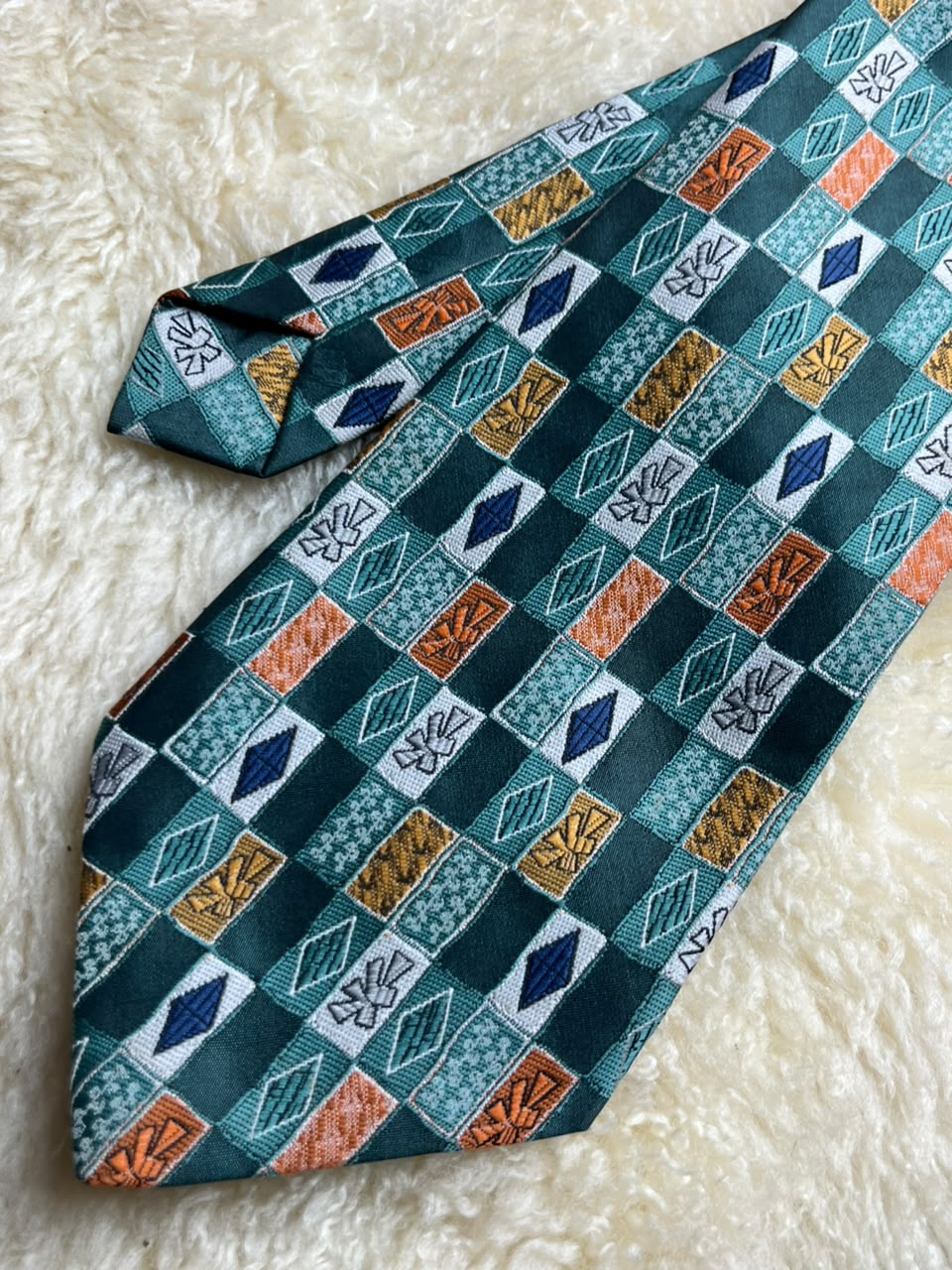 Rael Brook Made in Britain - Emerald Green Orange Geometric Tie