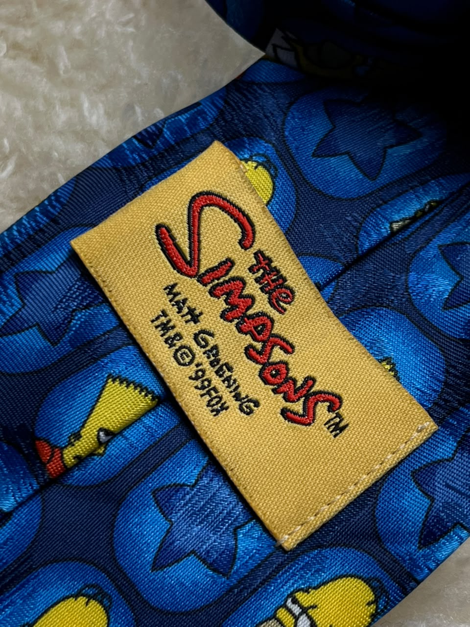 Vintage 1999 The Simpsons - Blue Homer and Bart Star Pattern Tie FOX