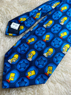 Vintage 1999 The Simpsons - Blue Homer and Bart Star Pattern Tie FOX
