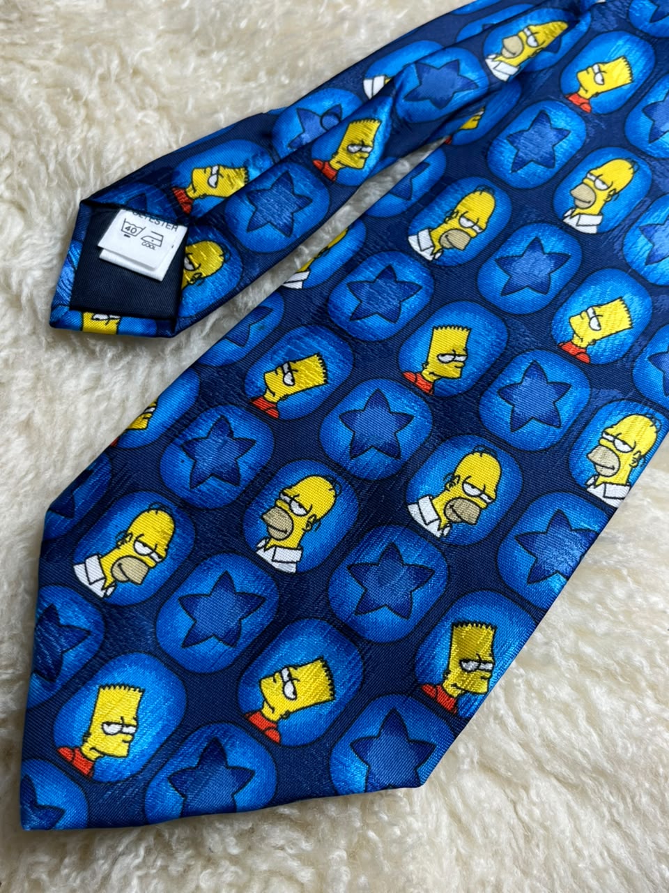 Vintage 1999 The Simpsons - Blue Homer and Bart Star Pattern Tie FOX