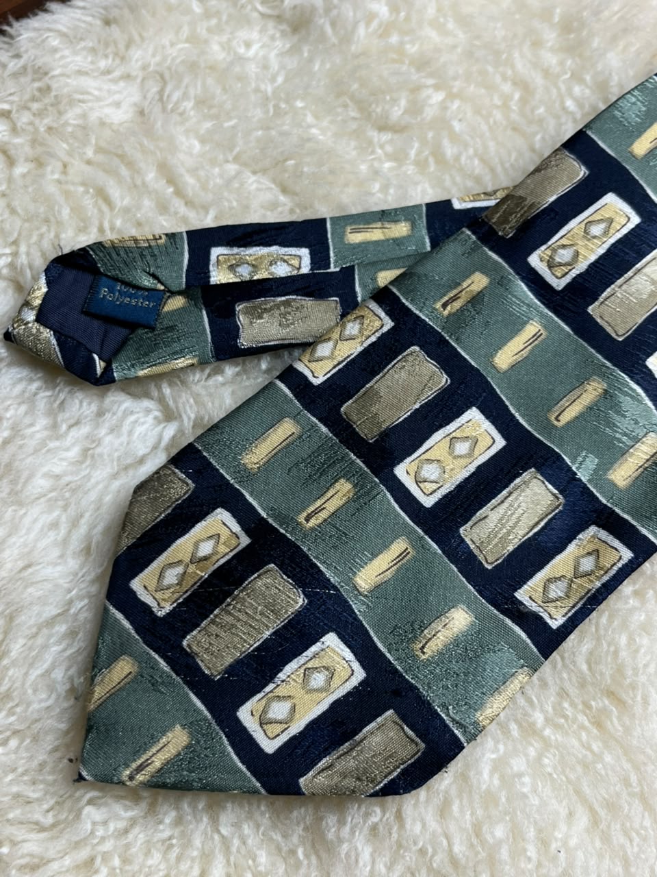 Debenhams - Green Navy Blue Geometric Abstract Retro Tie
