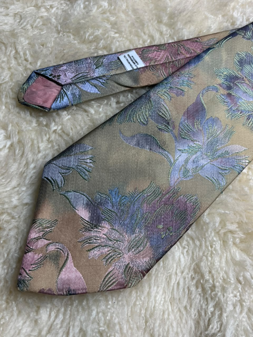 New World Made in UK - Muted Sage Gold Floral Tapestry Tie