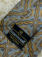 Folkespeare Trevira - Brown Gold Blue Baroque Geometric Pattern tie