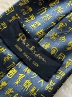 Patrizio Hand Made Silk - Charcoal Gold Chinese Calligraphy Script Tie