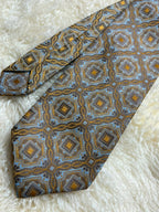 Folkespeare Trevira - Brown Gold Blue Baroque Geometric Pattern tie