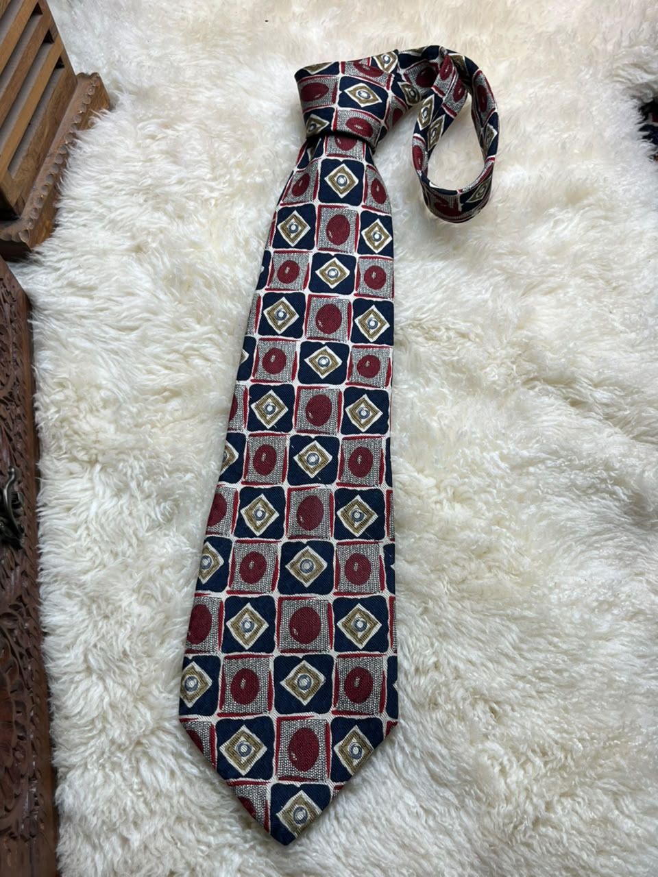 Principles Silk - Navy Red Gold Geometric Square tie