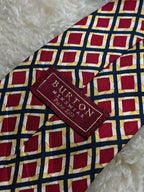 Burton Menswear Silk - Red Navy Gold Geometric Diamond tie