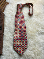 Burton Menswear Silk - Red Navy Gold Geometric Diamond tie