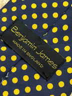 Benjamin James Silk Made in England - Navy Blue Yellow Polka Dot Tie