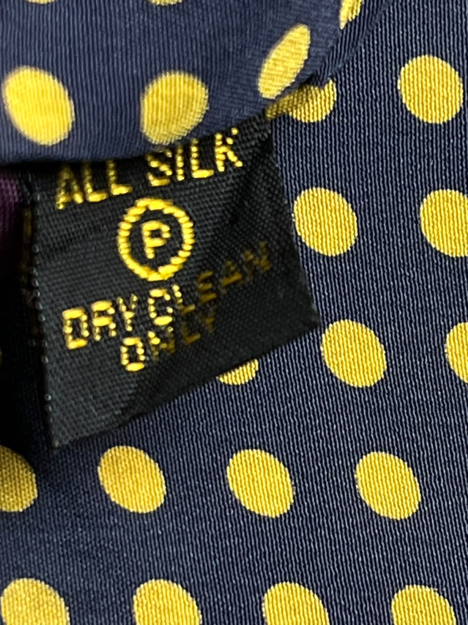 Benjamin James Silk Made in England - Navy Blue Yellow Polka Dot Tie