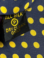 Benjamin James Silk Made in England - Navy Blue Yellow Polka Dot Tie