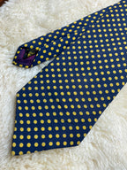 Benjamin James Silk Made in England - Navy Blue Yellow Polka Dot Tie
