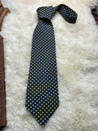 Benjamin James Silk Made in England - Navy Blue Yellow Polka Dot Tie