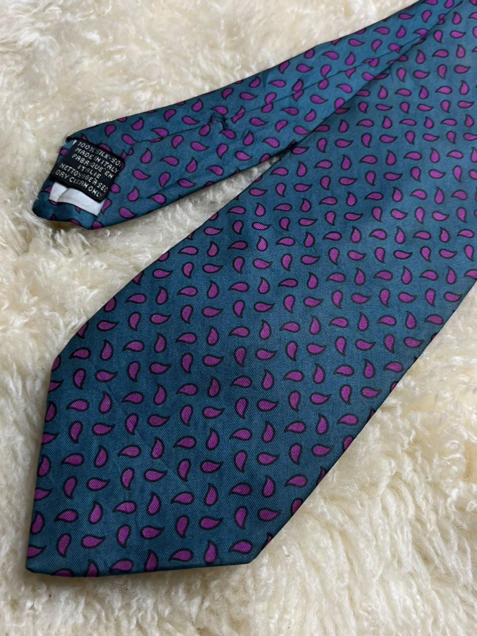 Tie Rack Made in Italy Pure Silk - Teal Purple Paisley Tie