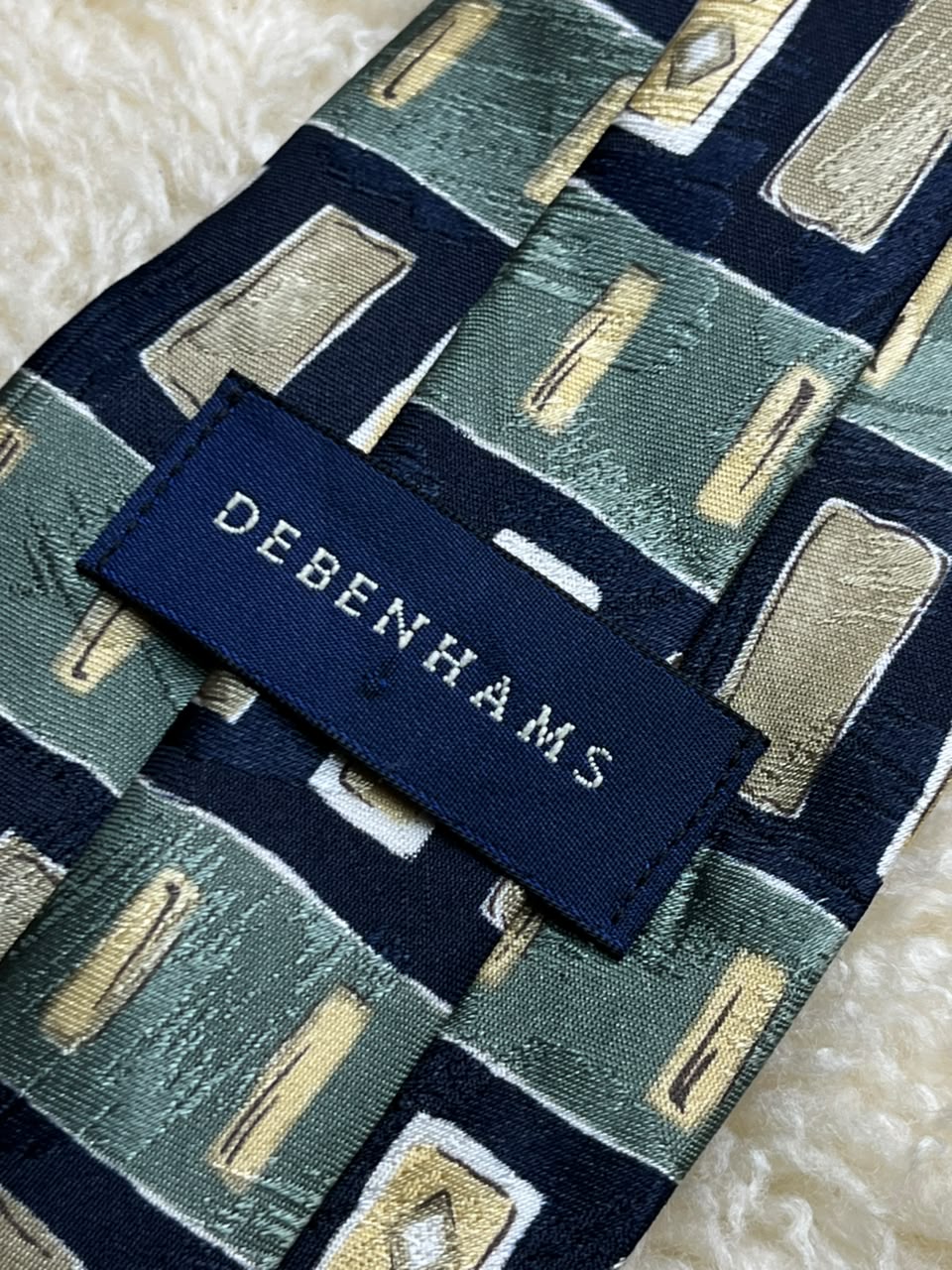 Debenhams - Green Navy Blue Geometric Abstract Retro Tie