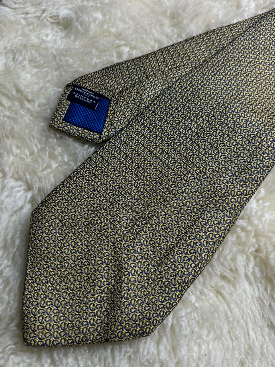 Charles Tyrwhitt Jermyn Street London - Gold Yellow Navy Micro Paisley Silk tie