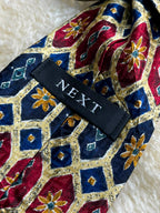 NEXT Made in UK Pure Silk - Navy Red Gold Mosaic Hexagon Tie