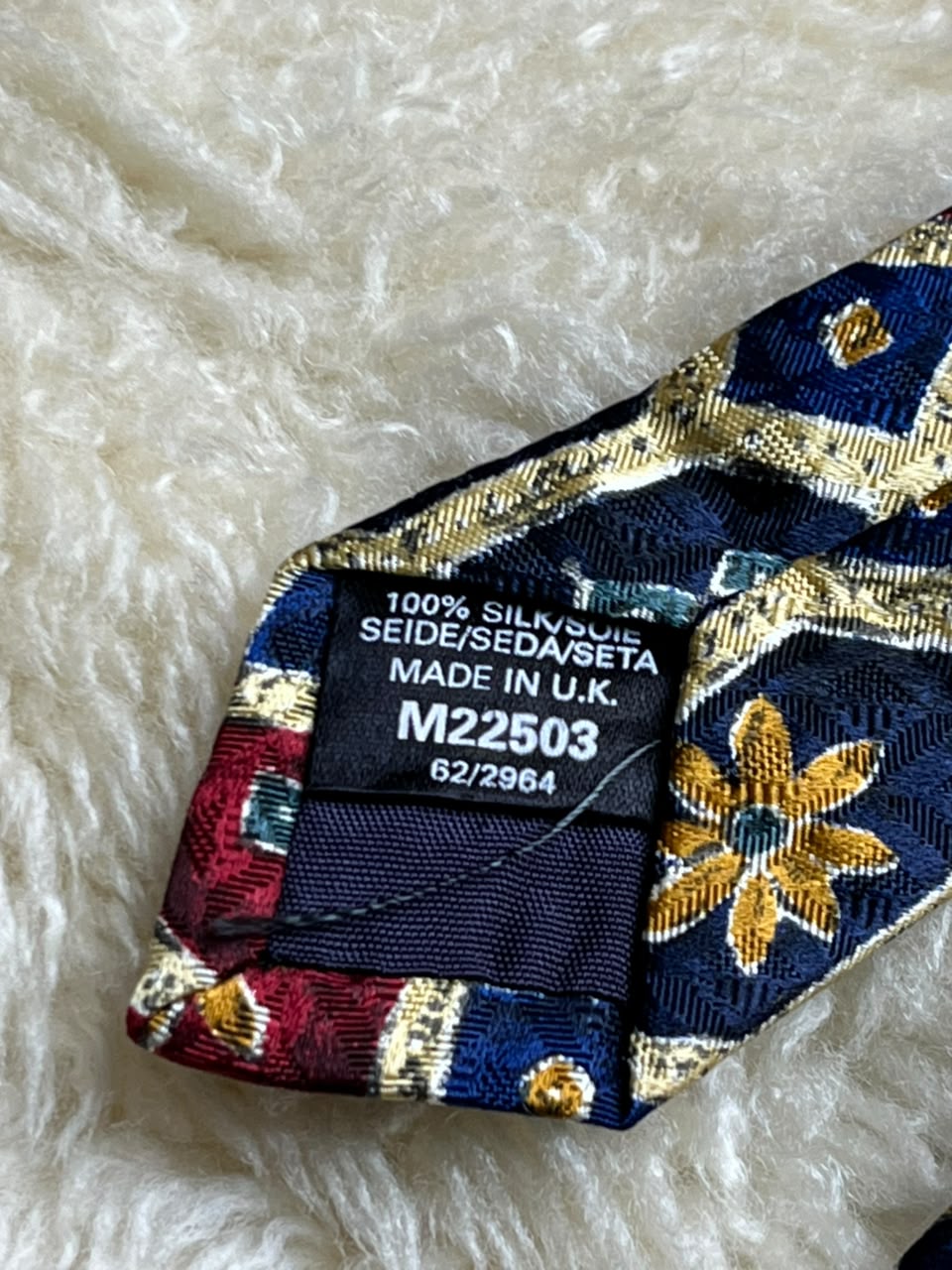 NEXT Made in UK Pure Silk - Navy Red Gold Mosaic Hexagon Tie