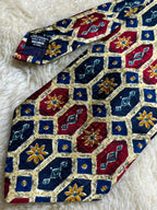 NEXT Made in UK Pure Silk - Navy Red Gold Mosaic Hexagon Tie