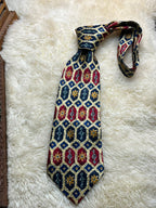 NEXT Made in UK Pure Silk - Navy Red Gold Mosaic Hexagon Tie