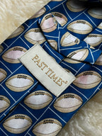 Past Times Silk - Blue Cream Football Rugby Ball Print Tie