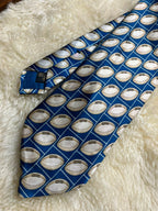Past Times Silk - Blue Cream Football Rugby Ball Print Tie