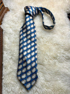 Past Times Silk - Blue Cream Football Rugby Ball Print Tie