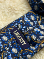 Liberty London Silk - Navy Blue Strawberry Thief Bird Print tie
