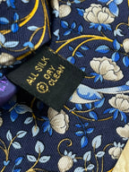 Liberty London Silk - Navy Blue Strawberry Thief Bird Print tie