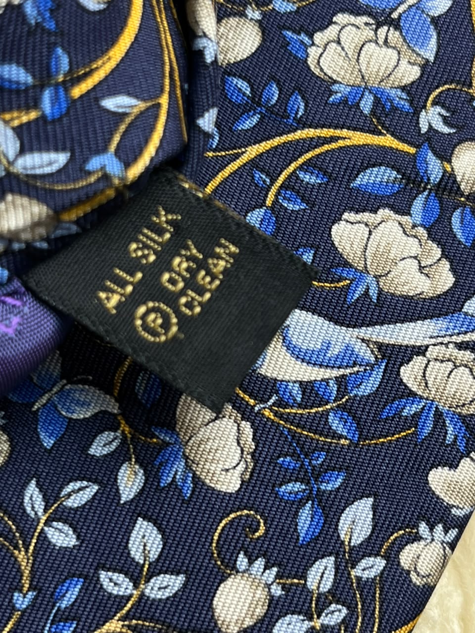 Liberty London Silk - Navy Blue Strawberry Thief Bird Print tie