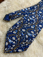 Liberty London Silk - Navy Blue Strawberry Thief Bird Print tie