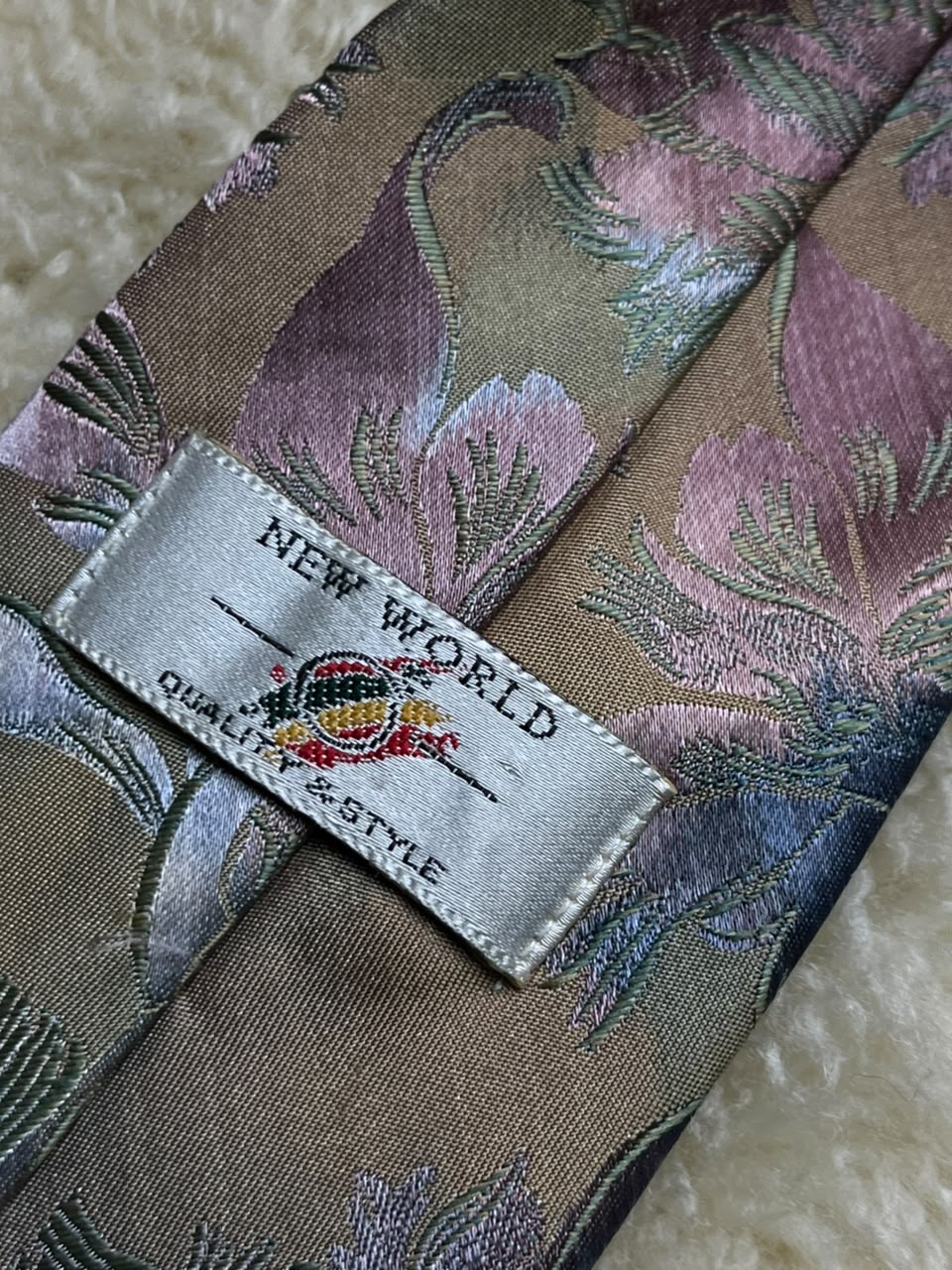 New World Made in UK - Muted Sage Gold Floral Tapestry Tie