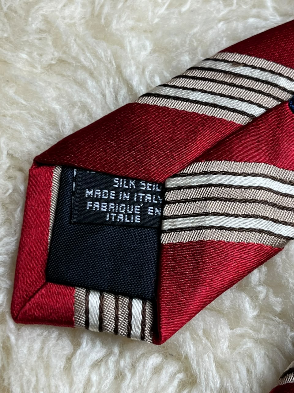 Canali Made In Italy Silk - Red Cream Brown Striped Luxury Tie