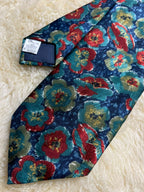Bhs Men's - Navy Teal Red Impressionist Floral Print Tie
