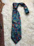 Bhs Men's - Navy Teal Red Impressionist Floral Print Tie