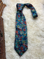 Bhs Men's - Navy Teal Red Impressionist Floral Print Tie