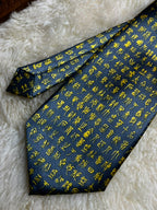 Patrizio Hand Made Silk - Charcoal Gold Chinese Calligraphy Script Tie